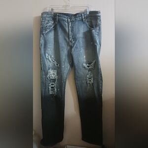 Waimea Mens Ripped Painted Blue Jeans 42×32 A-43